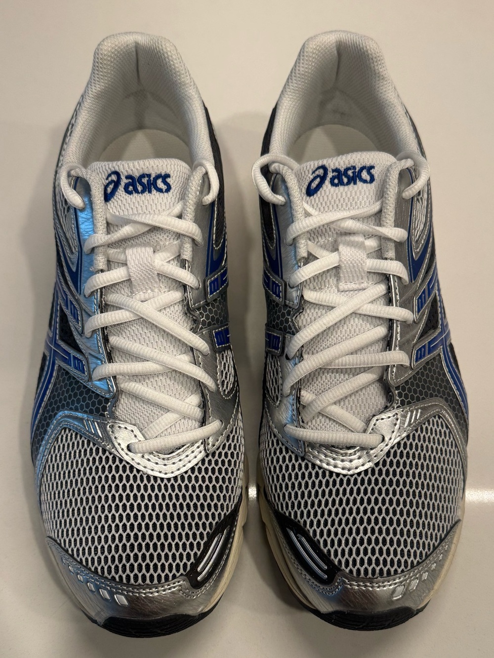 Asics Men's Athletic Sneakers in White, Silver, and Blue